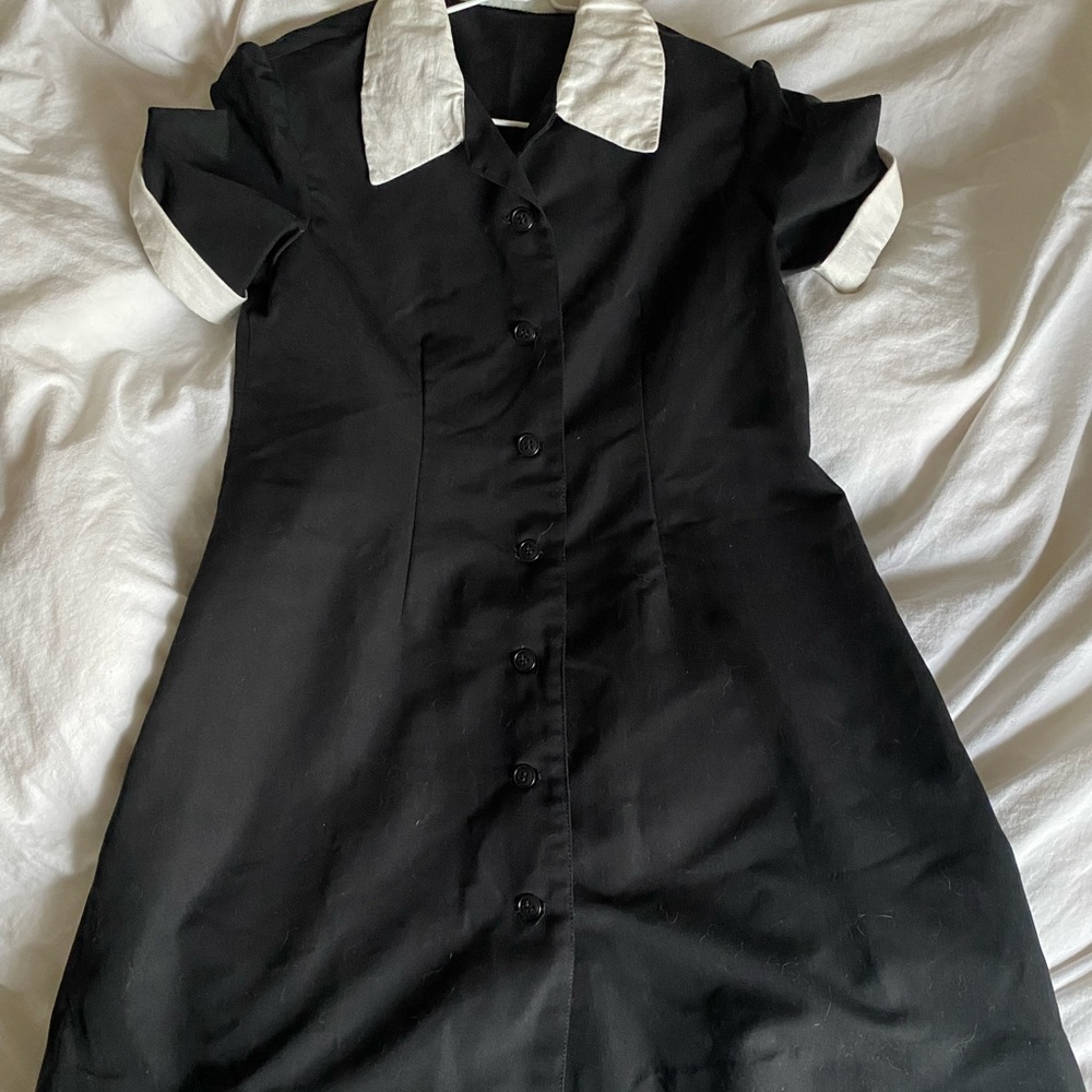 1960s/1970s vintage waitress dress black with white collar